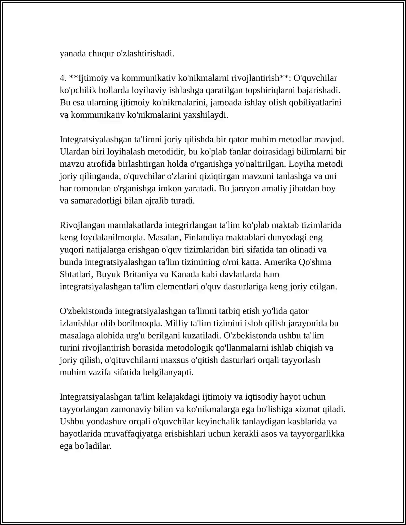 INTEGRATSIYALASHGAN DARSLAR 4