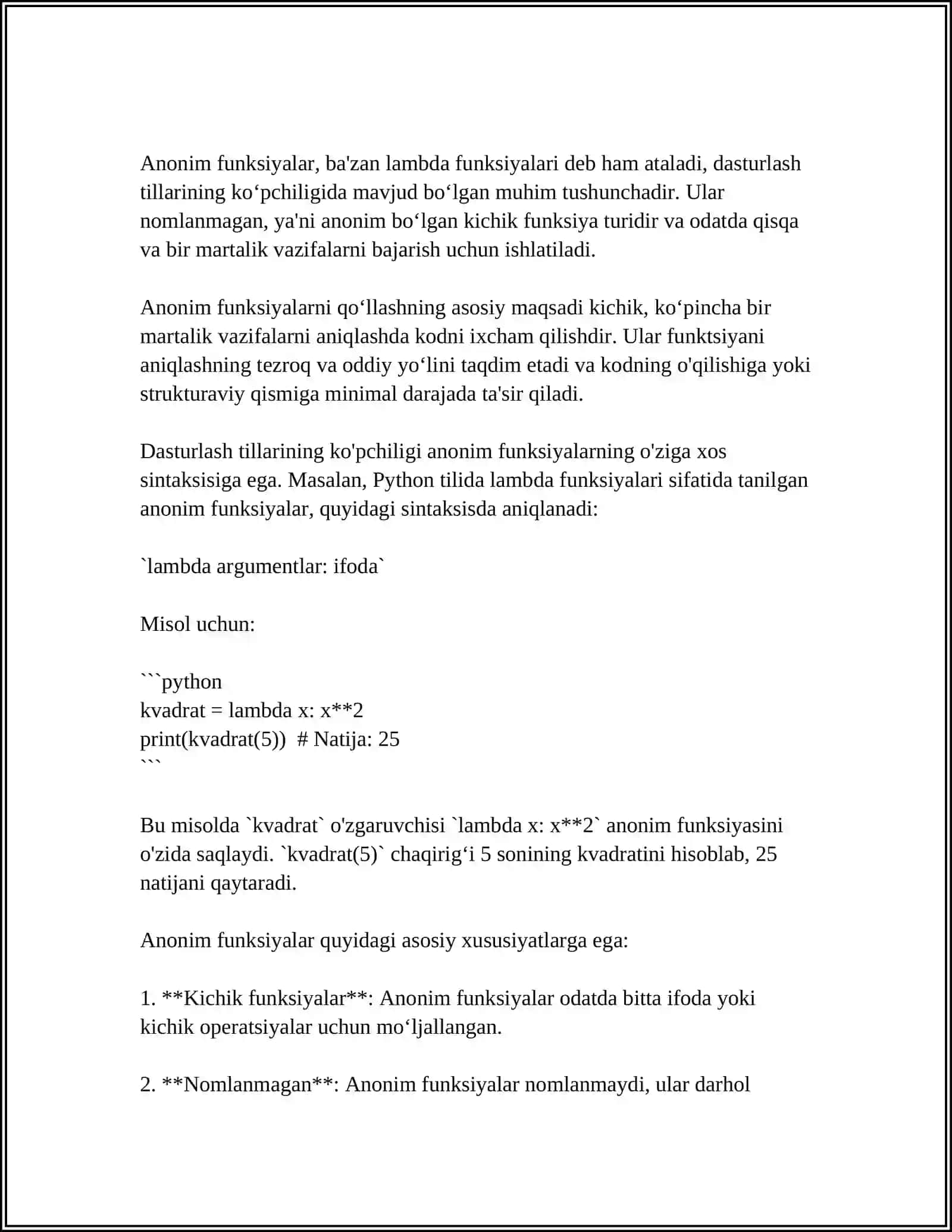 LAMBDA FUNKSIYALARI VA ANONIM FUNKSIYALAR 4