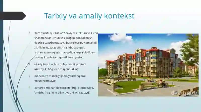 Kam qavatli turar joy binolari va yacheykali uslub 4