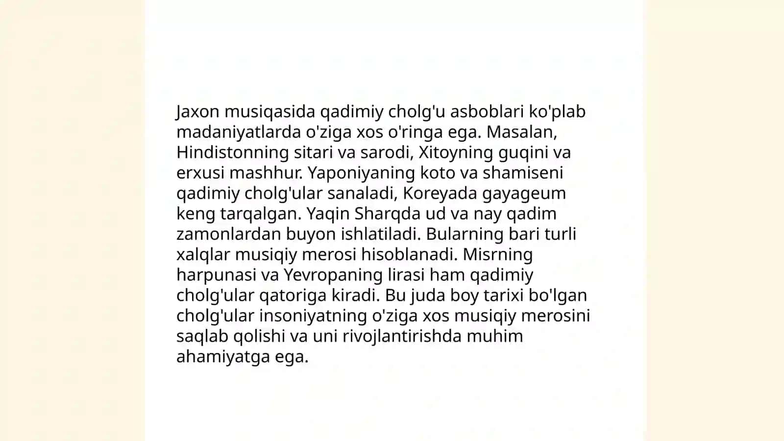 O'zbek va jaxon cholg'u asboblari tarixi 4