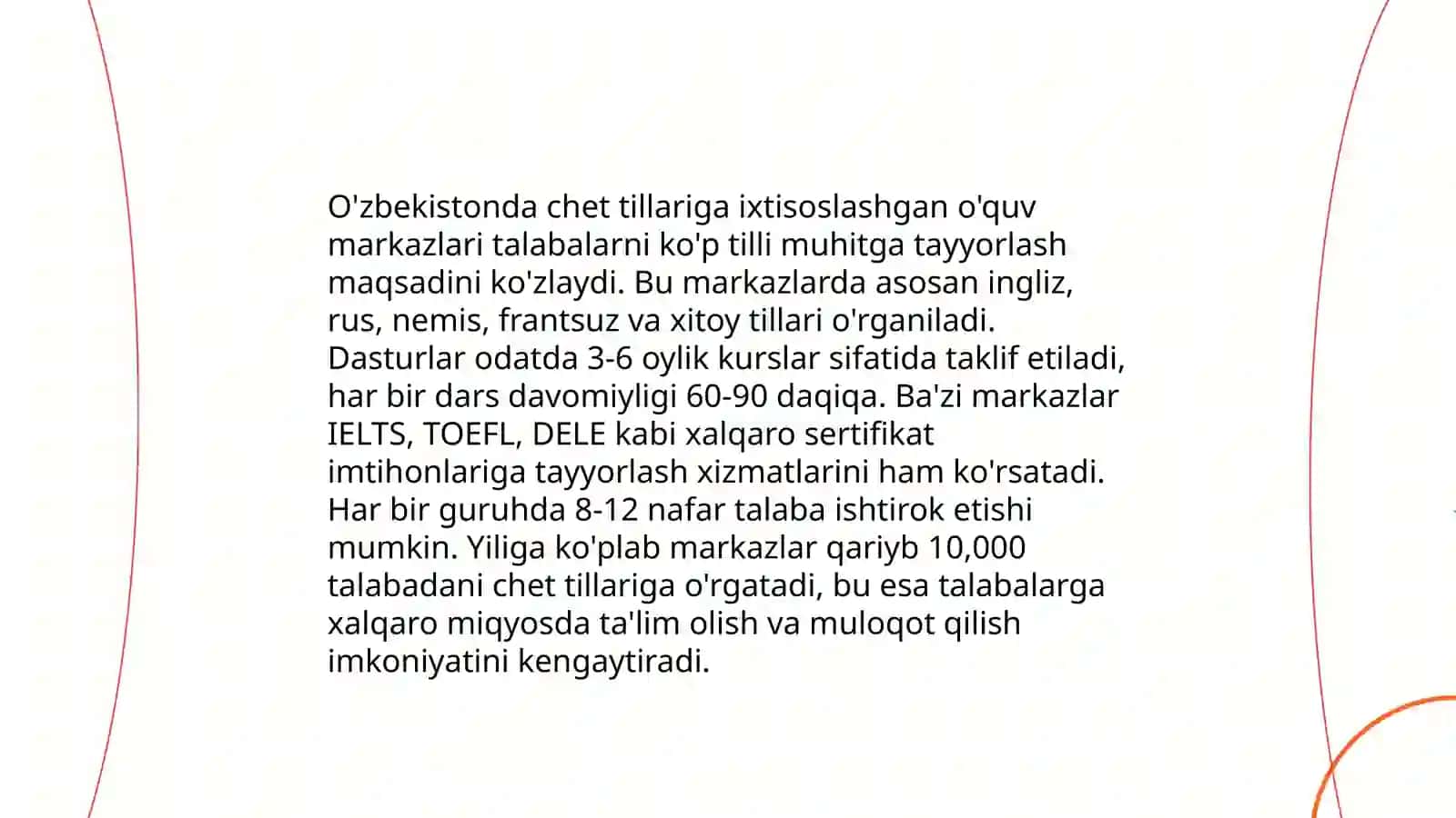 Chekka hududlarda chet tillariga ixtisoslashgan o'quv markazi faoliyatini kengaytirish 4