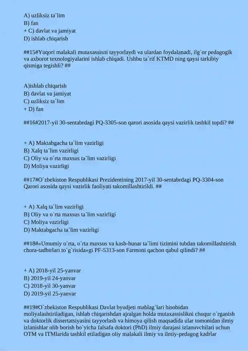 Umumiy pedagogika fanidan test savollari 4