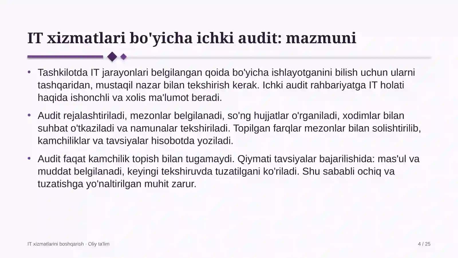 IT Xizmatlarini Boshqarish · Oliy Ta'lim 4
