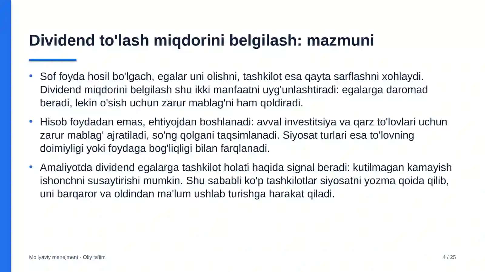 Elektron tijoratda dividend to'lash miqdorini belgilash 4