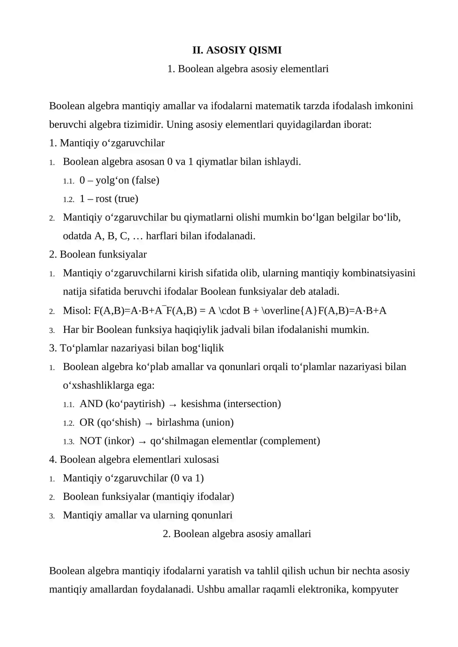 BOOLEAN ALGEBRA VA MANTIQIY AMALLAR 4