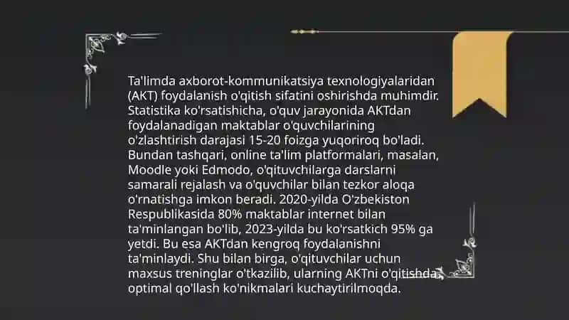 Ta'lim tarbiya jarayonini tashkil qilishda innovatsion taxnologiyalardan foydalanish va joriy etish yo'llari 4