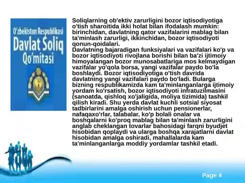 O'ZBEKISTON RESPUBLIKASIDA SOLIQ SIYOSATINI TAKOMILLASHTIRISH YO'LLARI 4