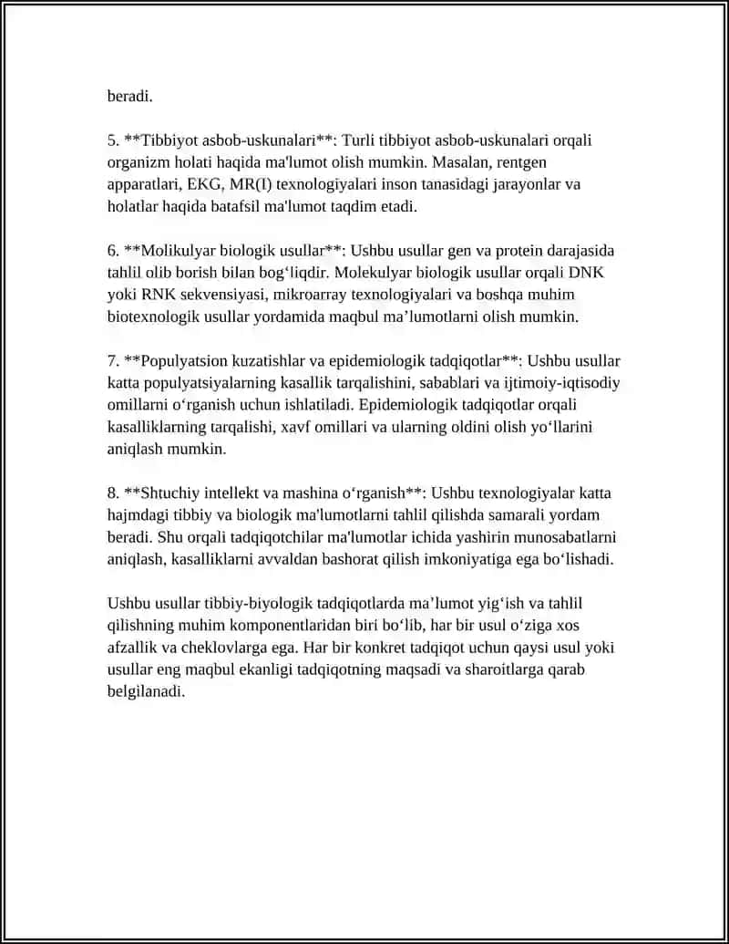 Tibbiy-Biyologik Masalani Yechish Misolida Ma'luotlarni Tashkil Qilish va Kiritish 4