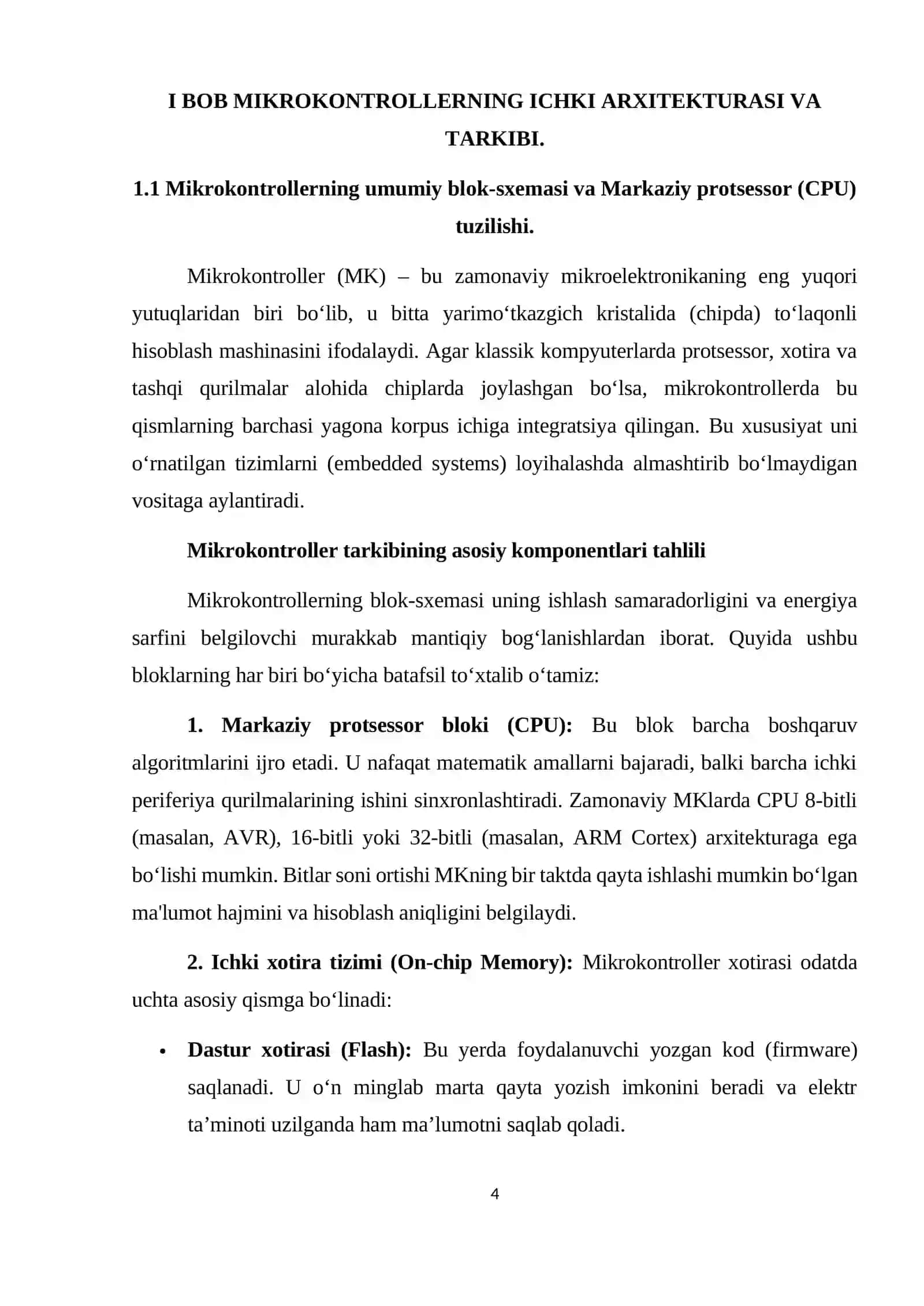 Mikrokontroller tarkibi. Mikrokontrollerni tashkillashtirish 4
