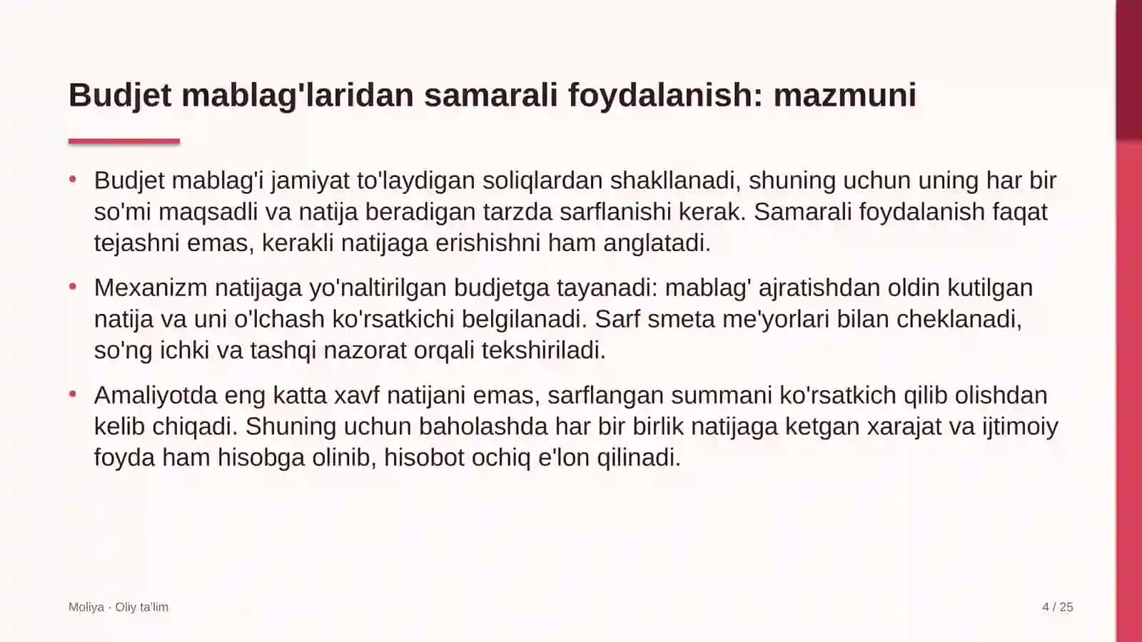 Moliya · Oliy ta'lim 4