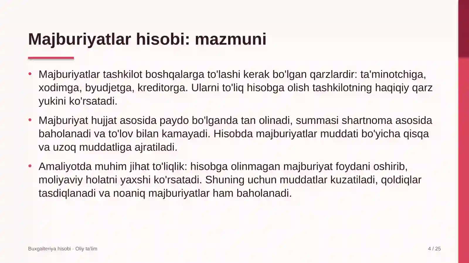 Energetika ta'mirlash korxonalarida majburiyatlar hisobi 4