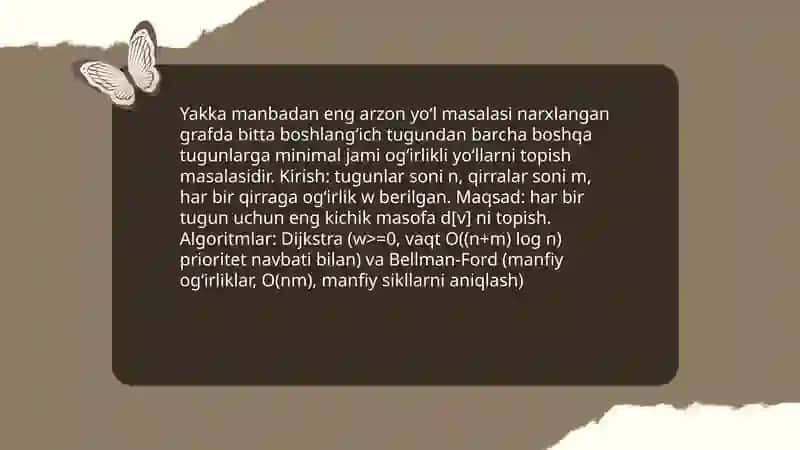 Narxlangan grafda arzon mashrutni aniqlash 4