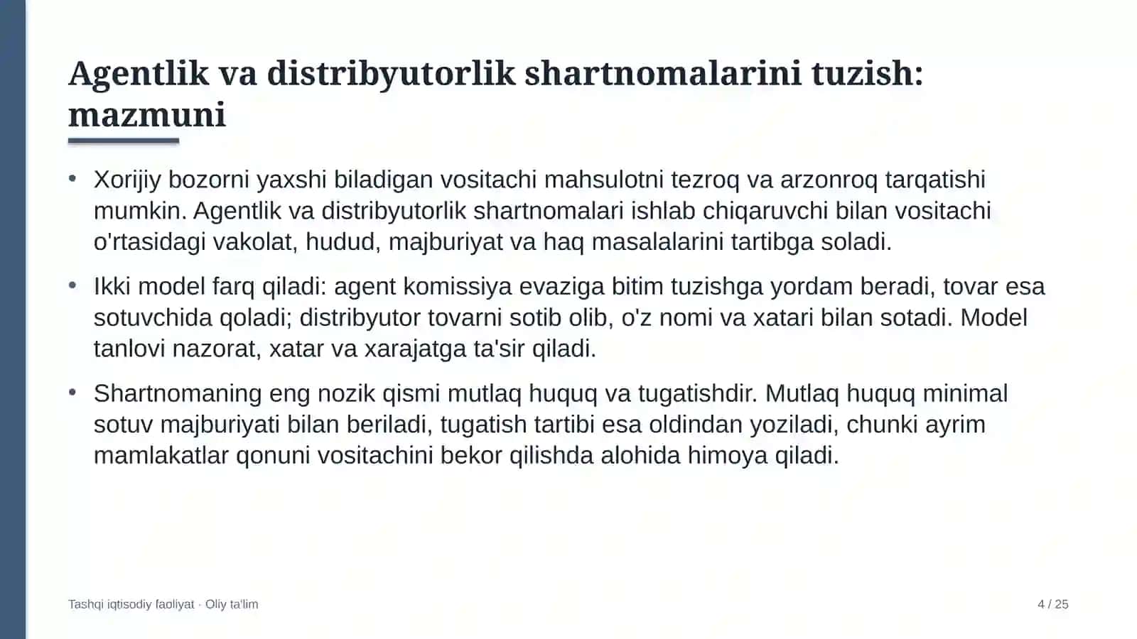 Elektron hujjat aylanishi tizimlarida xalqaro agentlik va distribyutorlik shartnomalarini tuzish 4