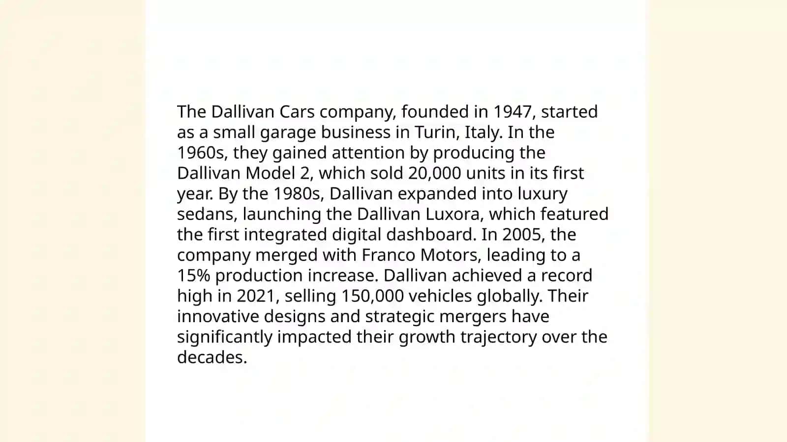 The Dallivan Cars Case Study 4