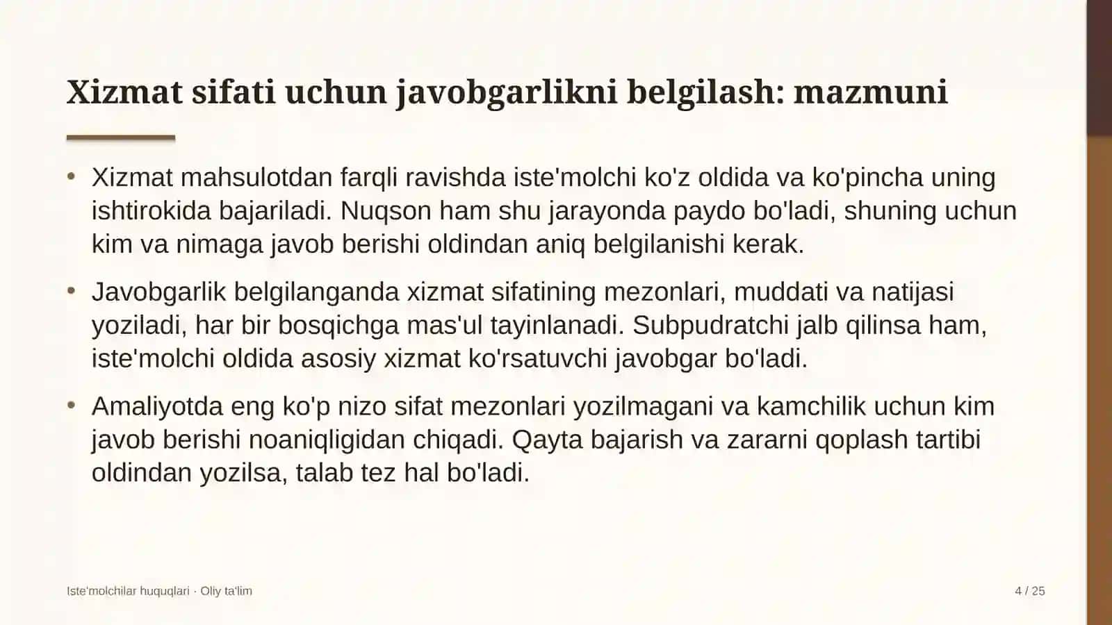 Iste'molchilar huquqlari · Oliy ta'lil 4