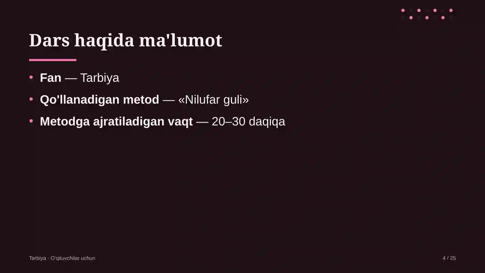 tarbiya darslarida nilufar guli metodidan foydalanish 6193 4