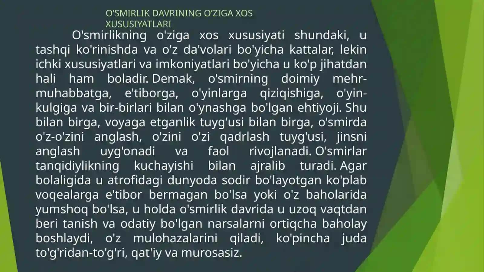 O'SMIRLIK DAVRI 4