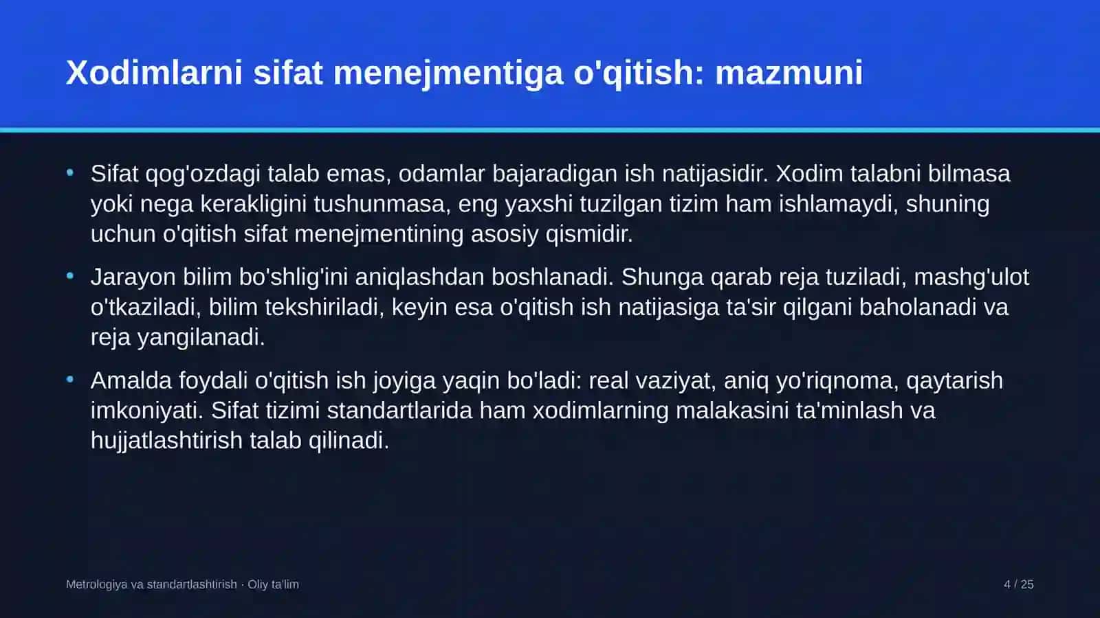 neft mahsulotlari savdosida xodimlarni sifat menejmenti bo'yicha o'qitish 6913 4