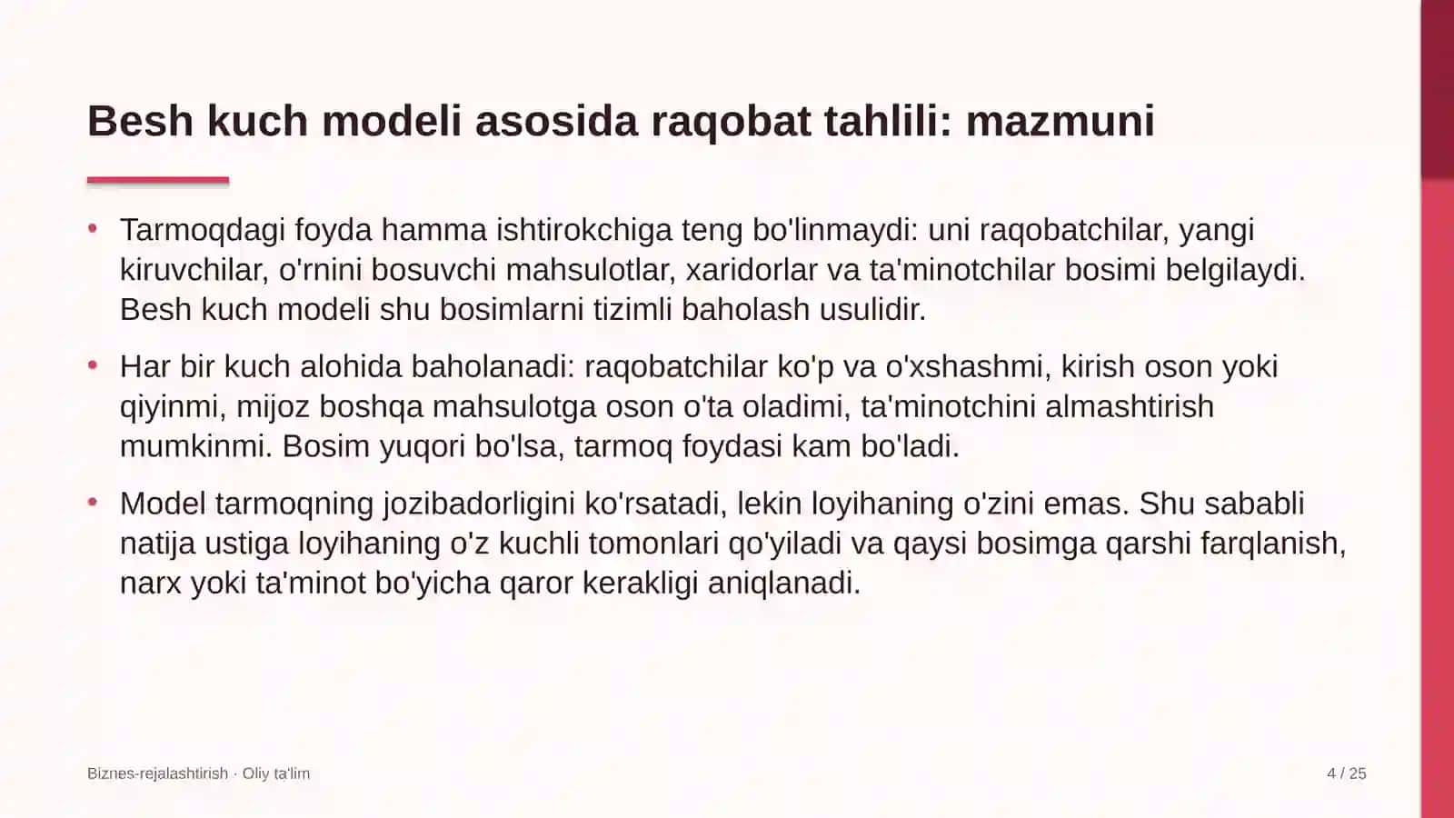Besh kuch modeli asosida raqobat tahlili 4