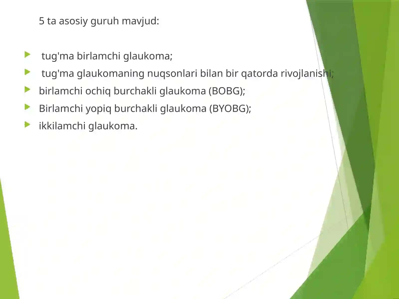 Glaukoma  Profilactica, diagnostika va davolash 4