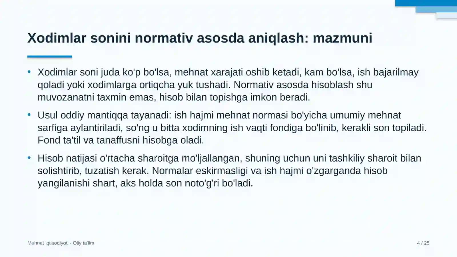 Gid-ekskursovodlik xizmatida xodimlar sonini normativ asosda aniqlash 4