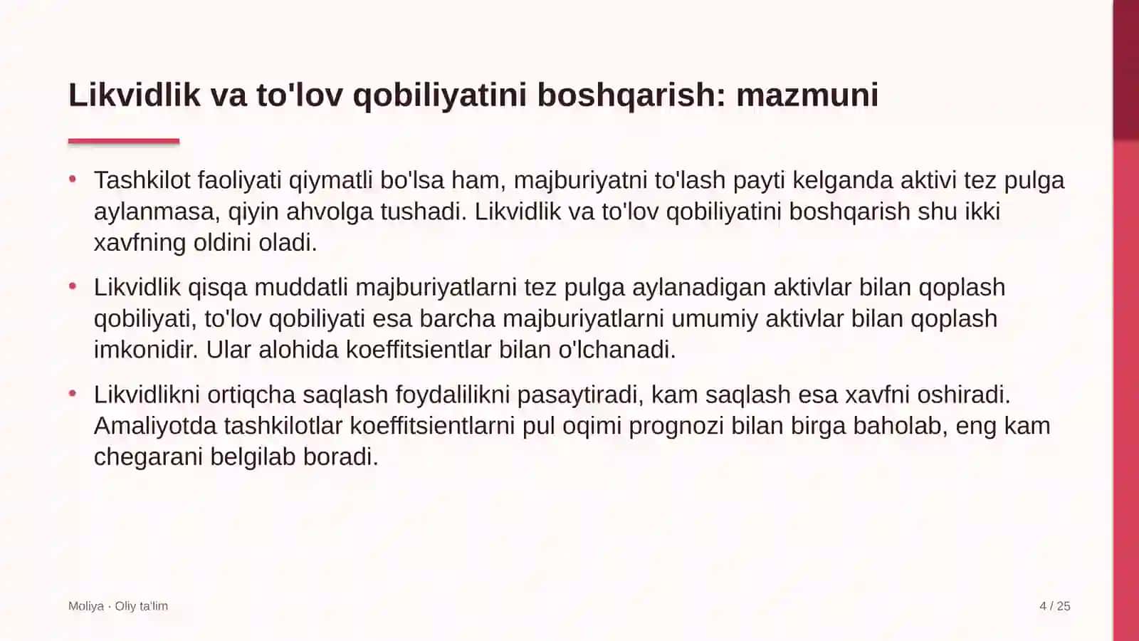 oliy ta'lim muassasalarida likvidlik va to'lov qobiliyatini boshqarish 2006 4