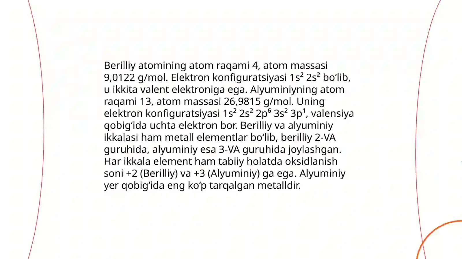 3A guruh elementlari Berilliy va Alyuminiy misolida 4