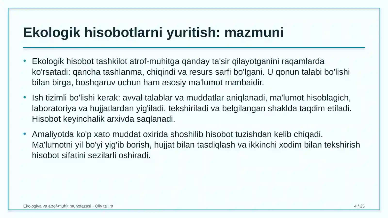 Ichki turizmda ekologik hisobotlarni yuritish 4