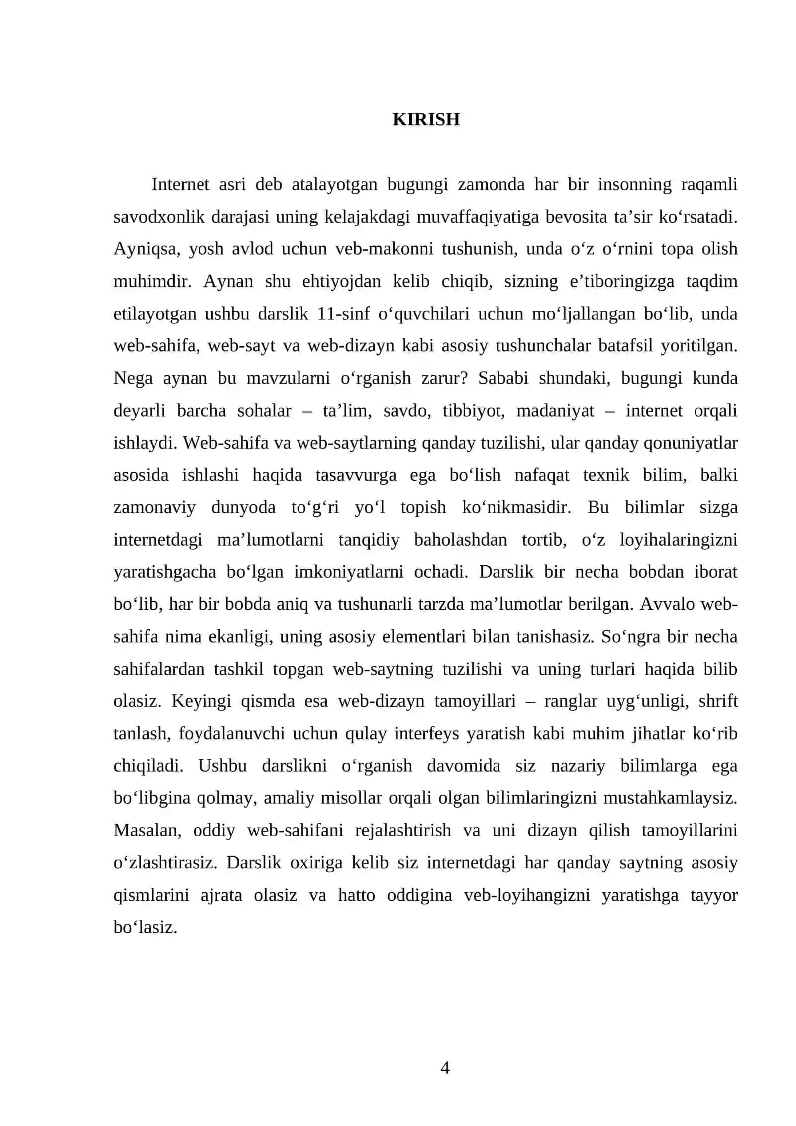 WEB-SAHIFA, WEB-SAYT VA WEB-DIZAYN TUSHUNCHALARI 11-SINF 4