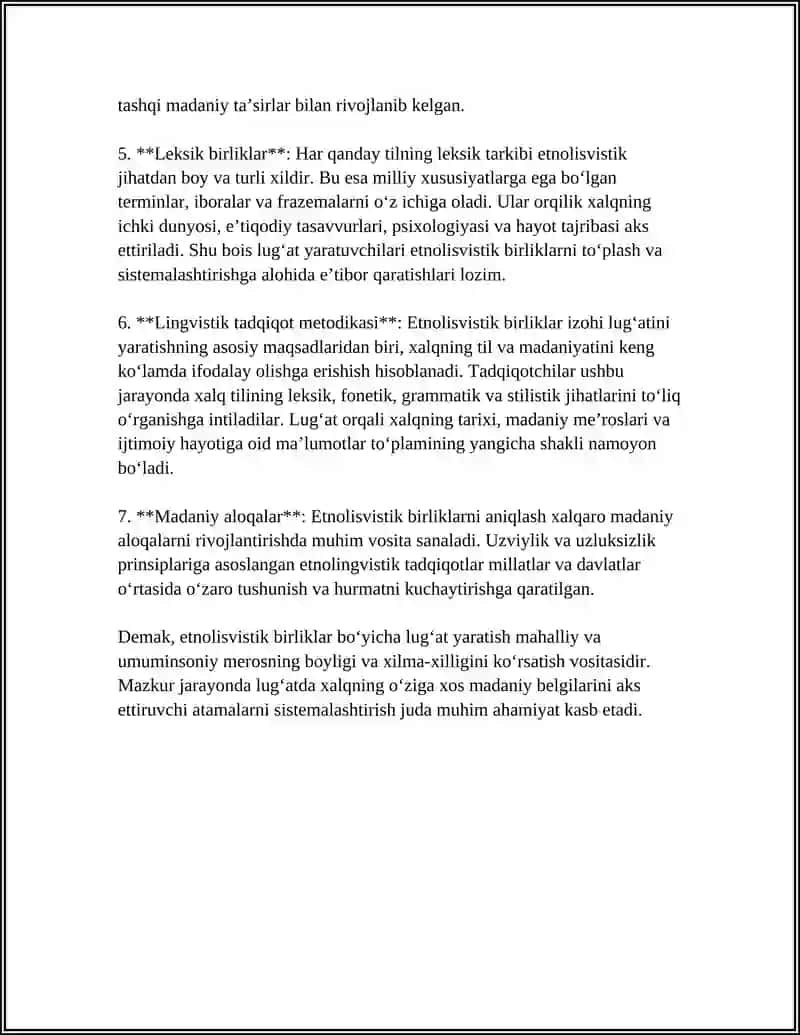 ETNOLISVISTIK BIRLIKLAR IZOHI MAVZUSIDA LUGʻAT YARATISH 4