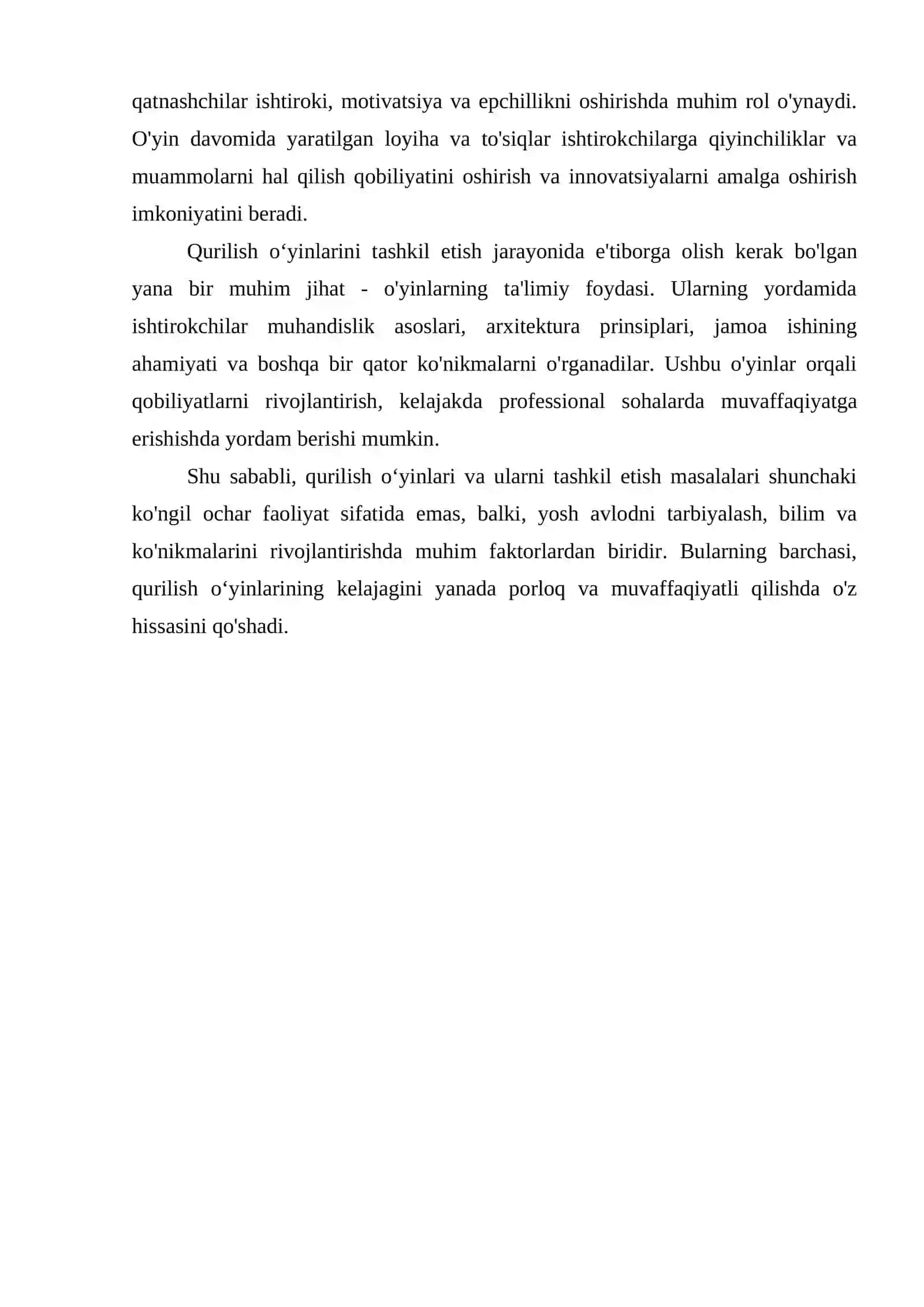 QURILISH OʻYINLARI VA ULARNI TASHKIL ETISH 4