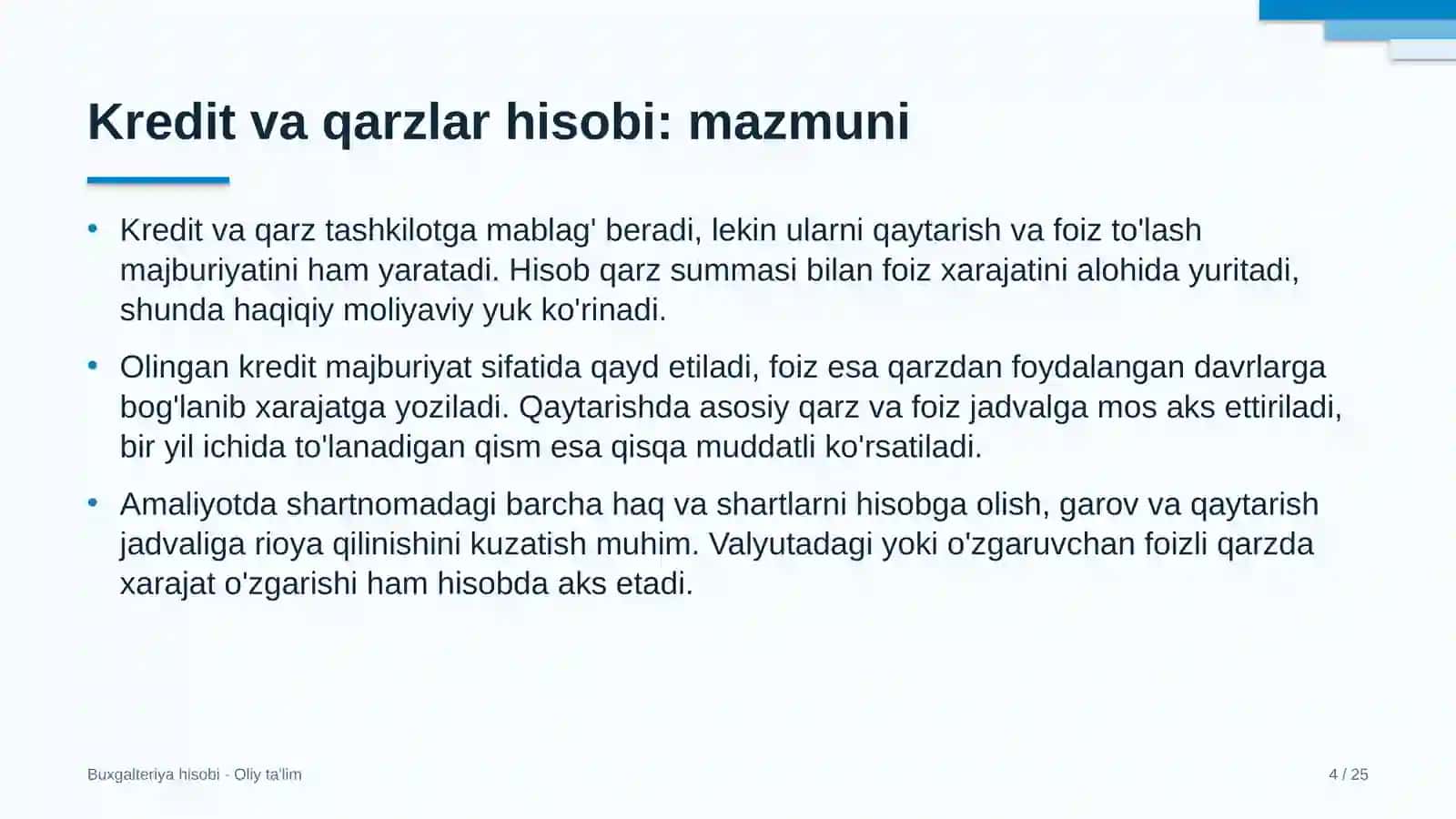 Pediatriyada kredit va qarzlar hisobi 4