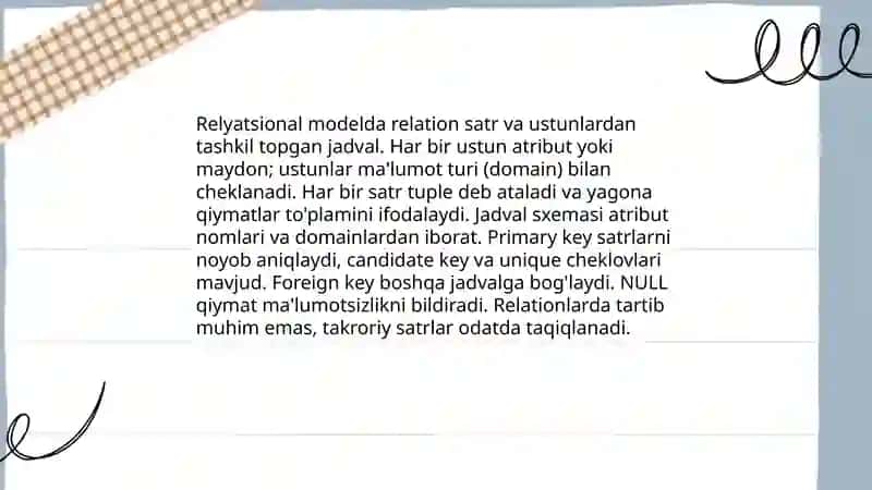 SQL ning relyatsion modelida ishlash 4