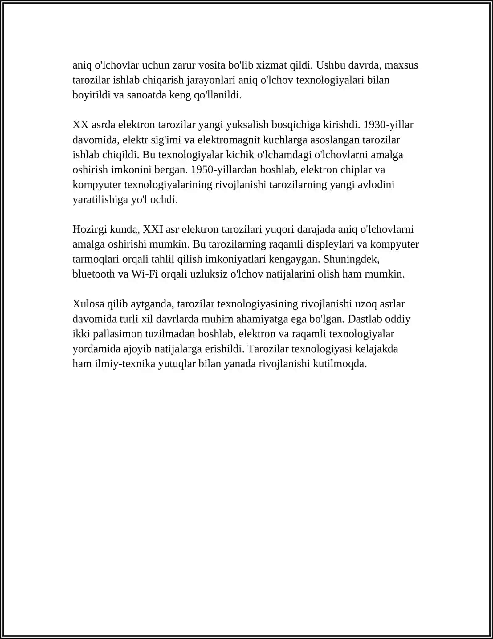 TAROZI TEXNOLOGIYASI.ZAMONAVIY TORTISH VA DOZALASH USKUNALARI, UNING TASNIFI VA ASOSIY TEXNIK XUSUSIYATLAR.DEFORMATSIYA OʻLCHAGICHI 4