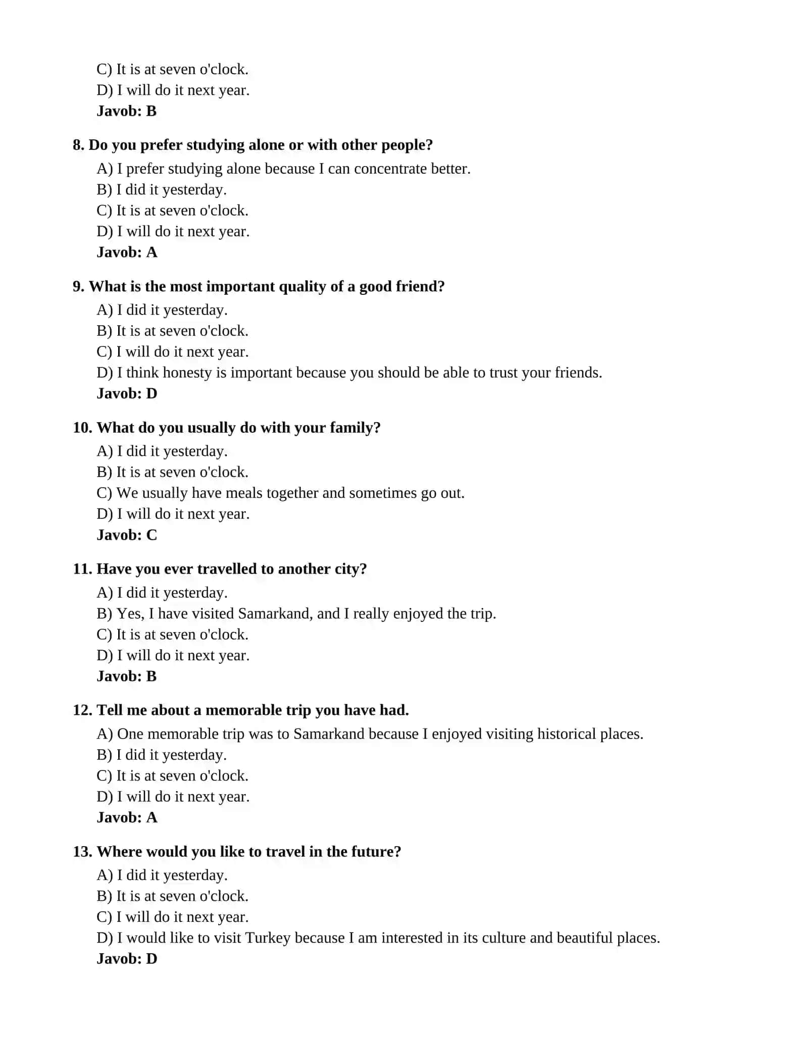 B1 speaking test savol javoblari 4