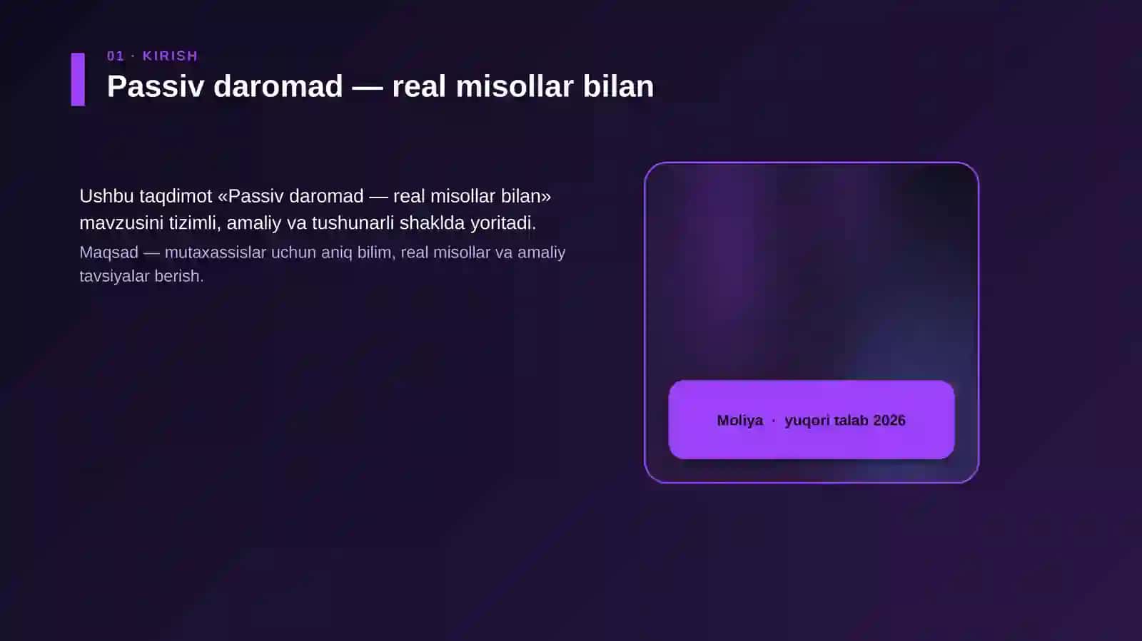 Passiv daromad — real misollar bilan 4