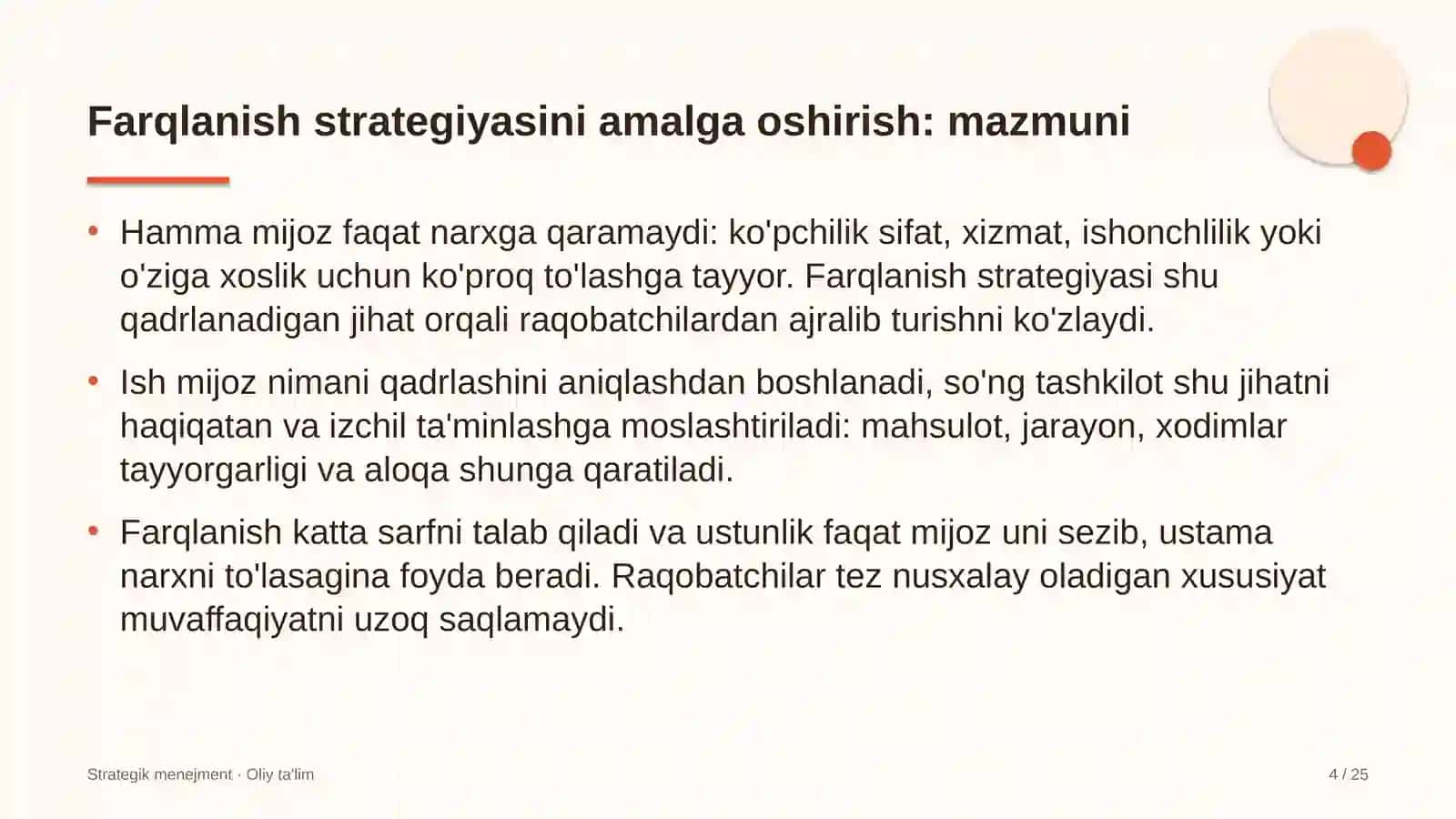 G'allachilikda farqlanish strategiyasini amalga oshirish 4
