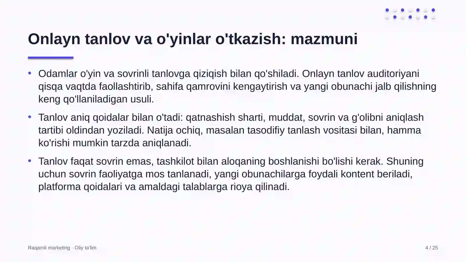 Avtomaktablarda onlayn tanlov va o'yinlar o'tkazish 4
