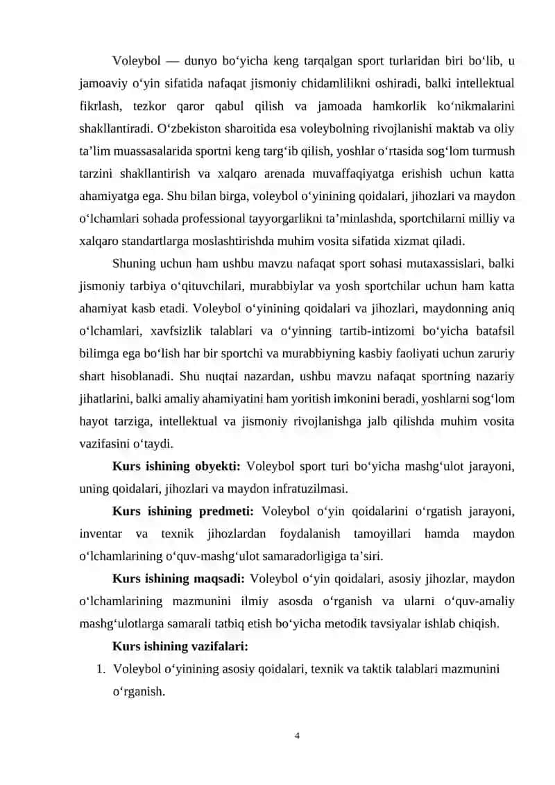 Voleybol o’yin qoidalari jixozlari, maydon o’lchamlari 4
