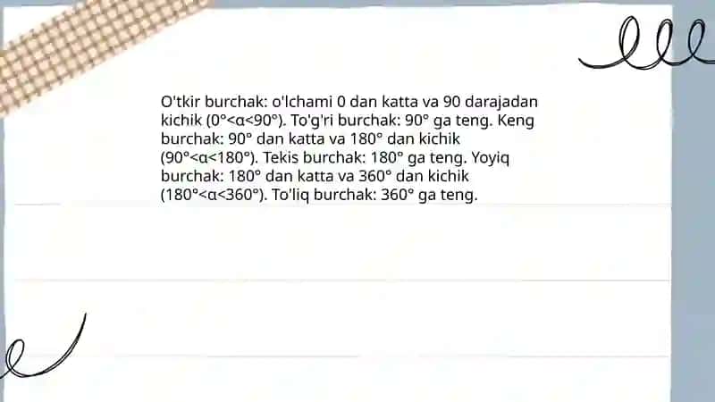 Burchak turlari. Yoyiq burchak 4