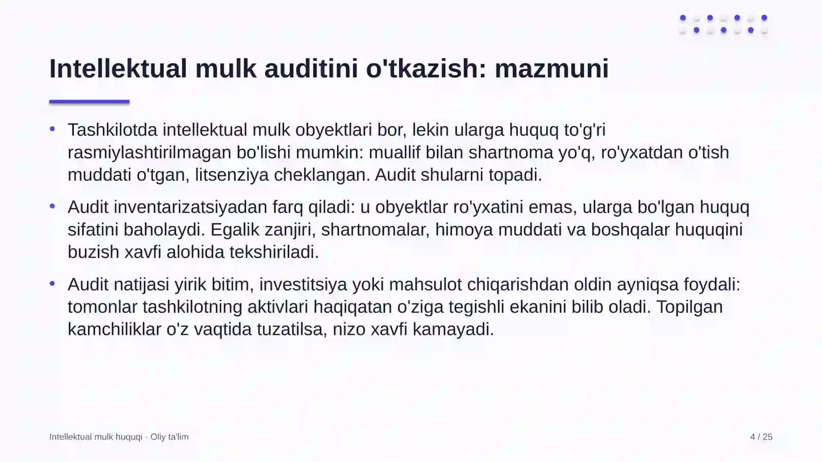 Ekskursiya byurolarida intellektual mulk auditini o'tkazish 4