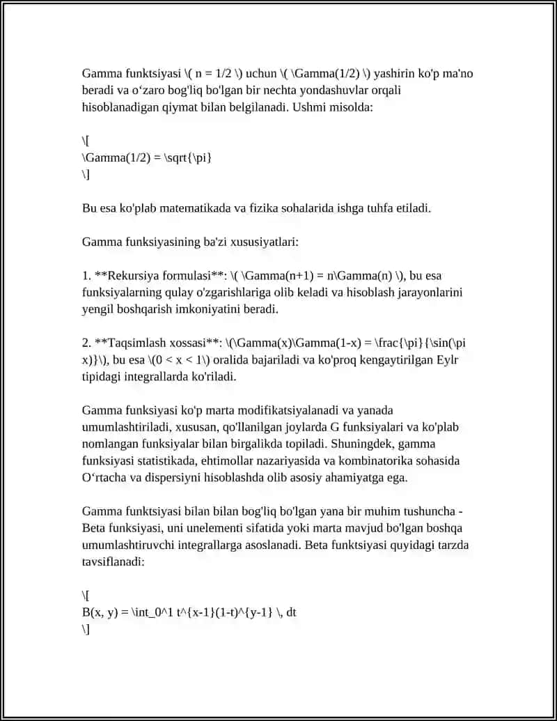 Gamma funksiyasining taʼrifi va Euler integrali 4