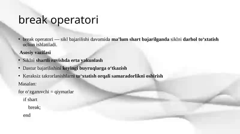 Sikllarni boshqarish: break va continue operatorlari 4