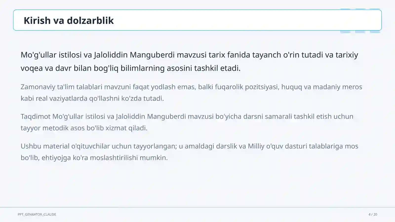 Mo'g'ullar istilosi va Jaloliddin Manguberdi (7-sinf) 4
