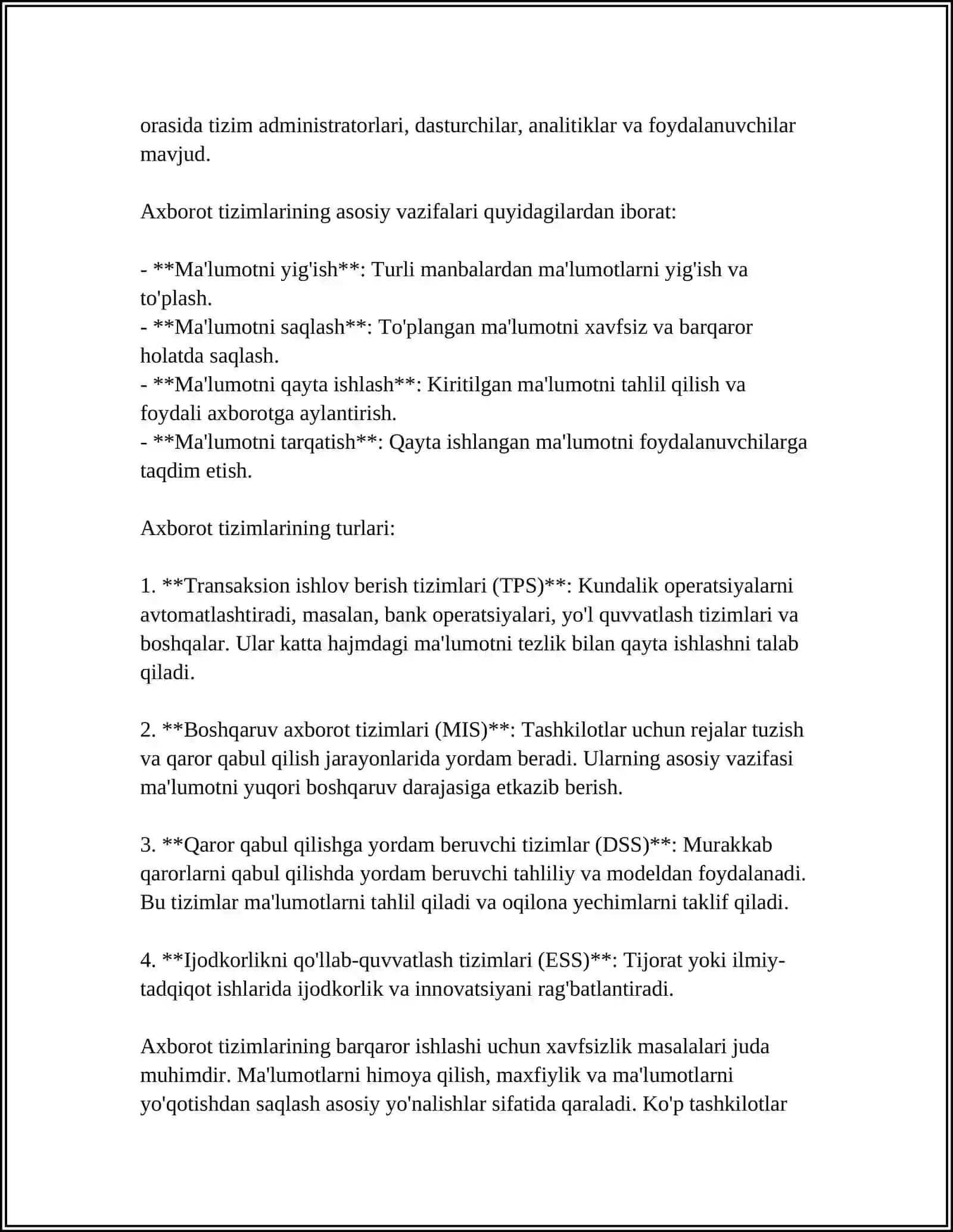 Axborot tizimlari 4