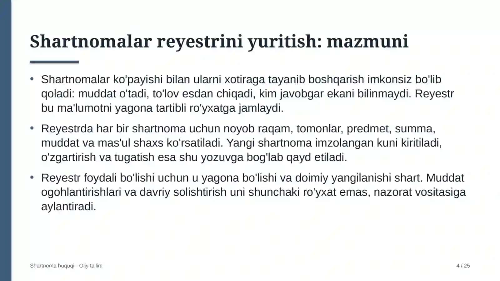 Madaniy meros obyektlarida shartnomalar reestrini yuritish 4