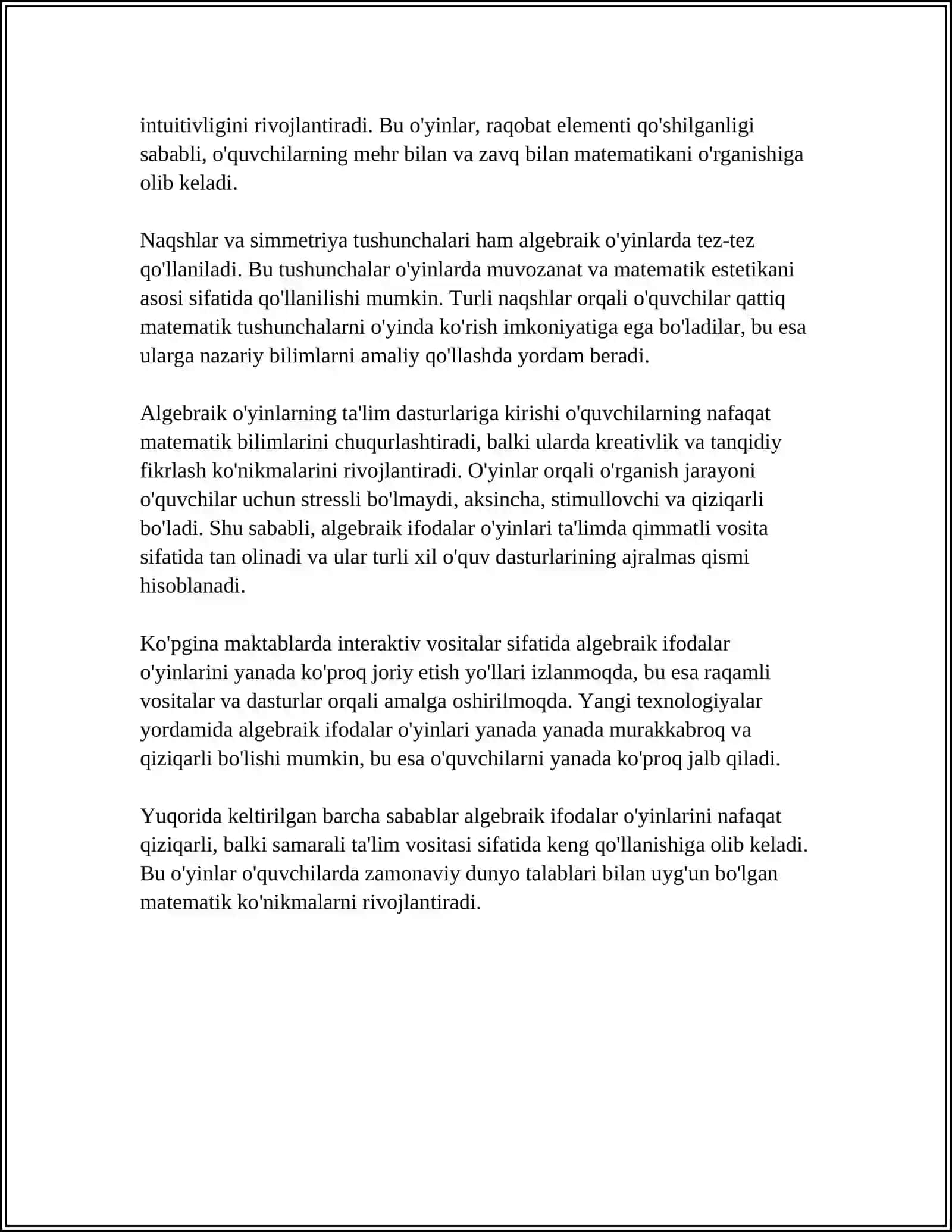 MATEMATIK O'YINLAR 4