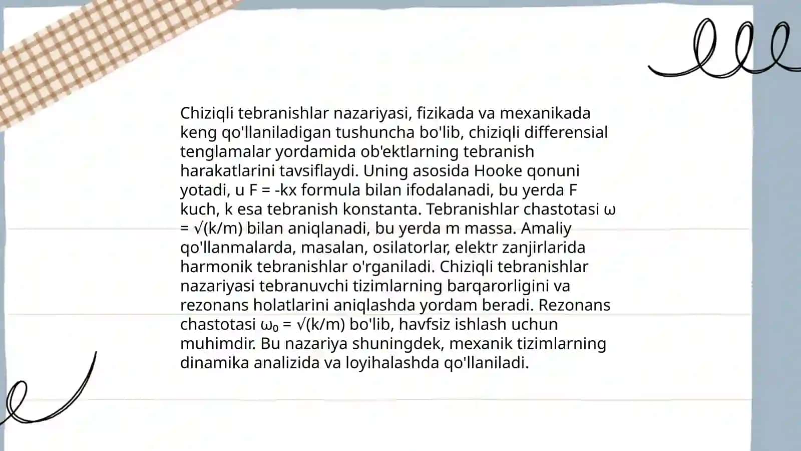 Mexanik tebranishlar va toʻlqinlar 4