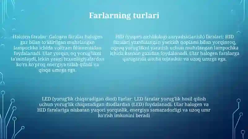 Yoritish tizimlari Farlar 4