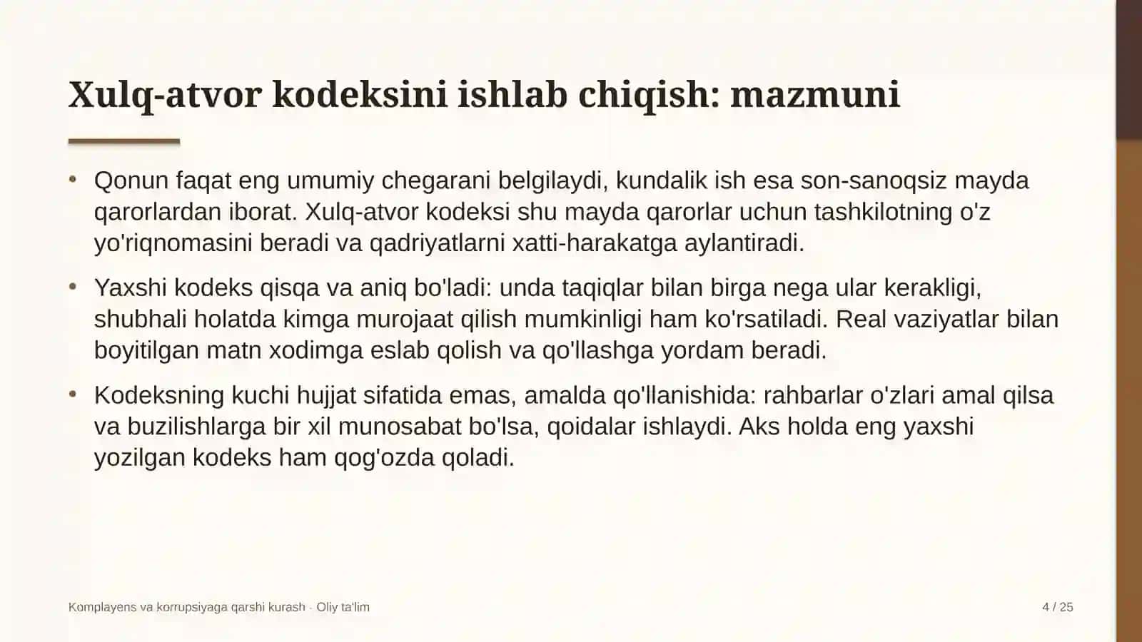 Baholash tashkilotlarida xulq-atvor kodeksini ishlab chiqish 4